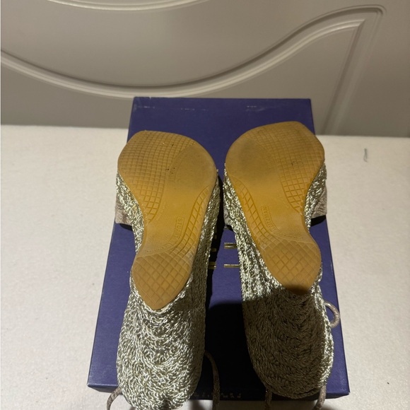 Stuart Weitzman Elegant Sparkling Tan Espadrille Wedges